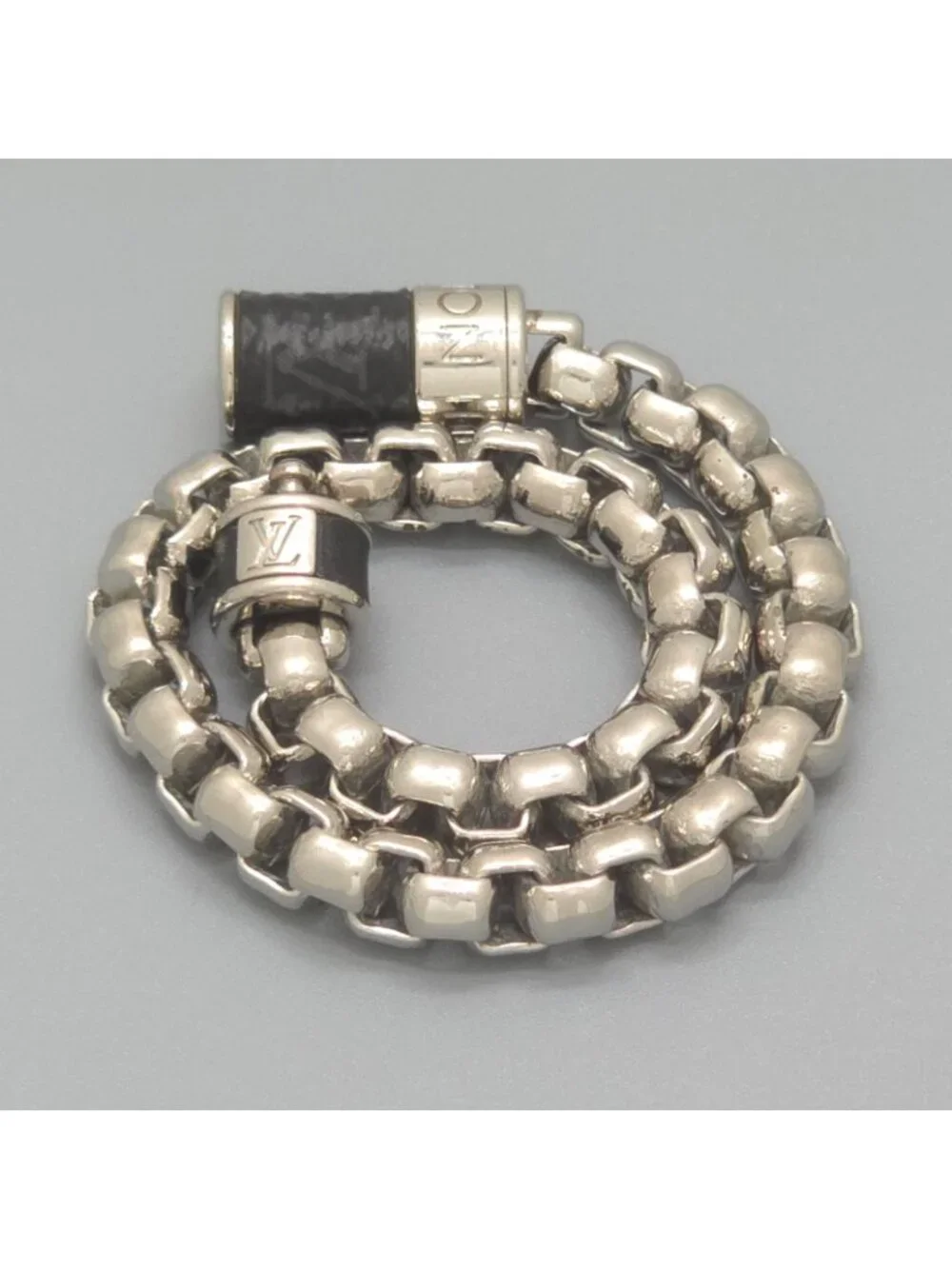 Louis Vuitton Bracelet Chain Monogram 16.8 Eclipse Canvas Silver Color Metal